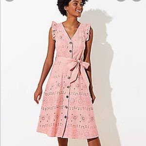 Pink Eyelet Flutter Sleeve Loft Dress